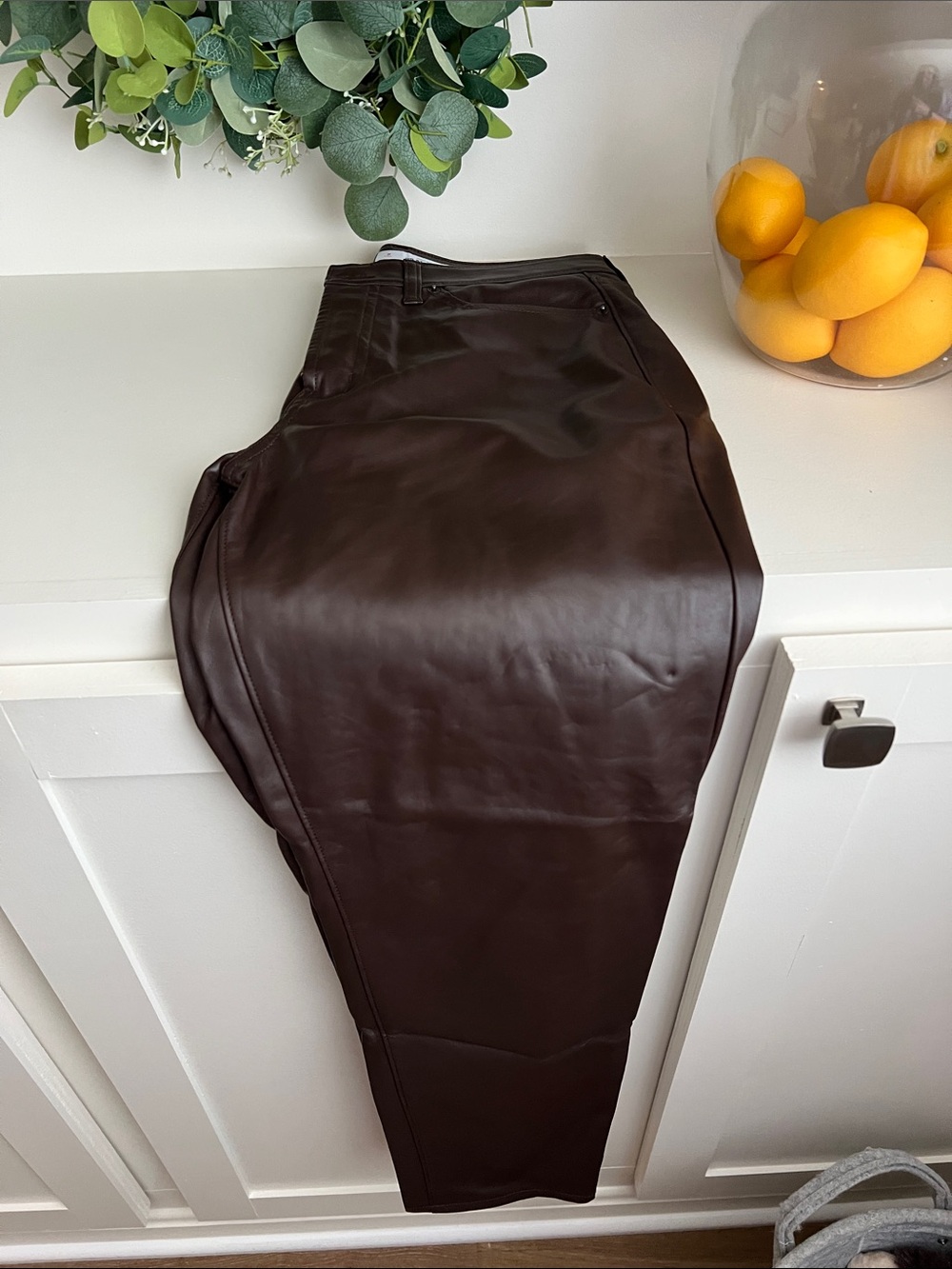 Old Navy Women's Straight Leg Faux Leather Pants in Dark Brown